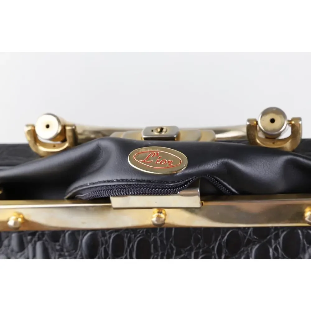 Rare Vintage L’ior Structured Doctor Frame Bag Croc Embossed Leather Calf Hair